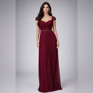 Bari Jay Wine Red Beaded Mesh Maxi Dress Formal Evening Gown Size 12 Hoco Formal